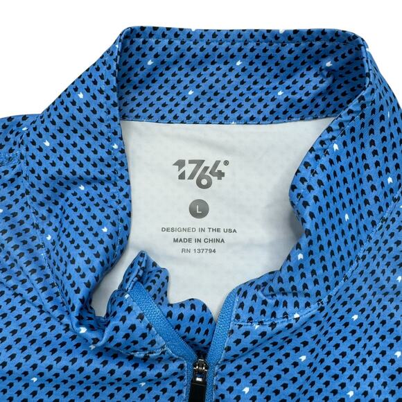 1764 Blue Arrow Print 1/2 Zip Long Sleeve Collared Shirt Size Large Mens Golf - Picture 3 of 7